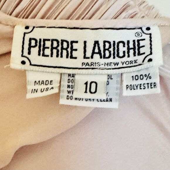 Vintage 80s Pierre Labiche Pleated Dress Blush Pink Chiffon Ruffle Hem USA SZ 10 - Picture 4 of 12